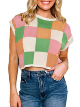 Load image into Gallery viewer, Womens Cap Sleeve Crop Tops Crew Neck Knit Trendy Casual Sweater