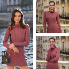 Load image into Gallery viewer, Women Polo Neck Long Slim Fitted Dress Bodycon Turtleneck Cable Knit Sweater