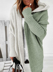 Open Front Long Sleeve Hooded Knit Cardigan Sweaters Women's Outwear Coat