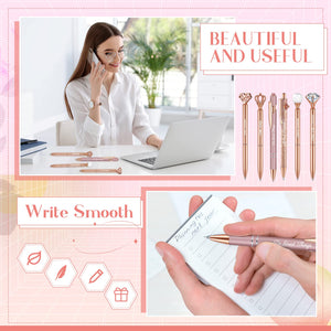 6 Pcs Fancy Pens for Women, Crystal Diamond Pen for Journaling Pretty Glitter Ballpoint with Box Inspirational Gifts for Women