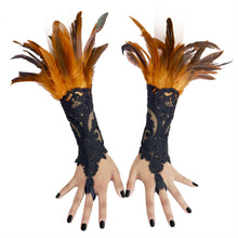 Load image into Gallery viewer, HOMELEX Women Black Lace Feather Gloves Witch Angel Costume Accessories Swan Wings Wrist Bands