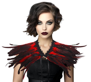 Gothic Black Feather Shawl Victorian Costume Shrug Halloween Cosplay Feather Wrap Lace Neck