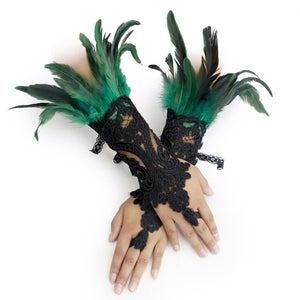 HOMELEX Women Black Lace Feather Gloves Witch Angel Costume Accessories Swan Wings Wrist Bands