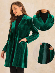 Velvet Coat for Women's Lapel Double-Breasted Long Outerwear Winter Coats