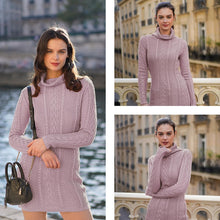 Load image into Gallery viewer, Women Polo Neck Long Slim Fitted Dress Bodycon Turtleneck Cable Knit Sweater