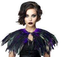 Load image into Gallery viewer, Gothic Black Feather Shawl Victorian Costume Shrug Halloween Cosplay Feather Wrap Lace Neck