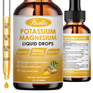 Potassium Magnesium Liquid Drops Supplement with Potassium 99mg, Magnesium 500mg,Calcium, Vitamin D3, Zinc, for Leg Cramps, Energy, Metabolism, for Adult and Kid,Sugar Free