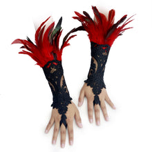 Load image into Gallery viewer, HOMELEX Women Black Lace Feather Gloves Witch Angel Costume Accessories Swan Wings Wrist Bands