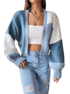 Women's Colorful Open Front Cardigan Sweater Long Sleeve Cropped Knit Cardigan