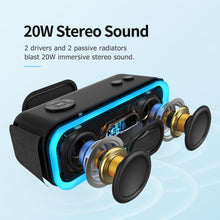 Load image into Gallery viewer, DOSS Bluetooth Speaker, SoundBox Pro Wireless Speaker with 20W Stereo Sound, Active Extra Bass, Bluetooth5.0, IPX6 Waterproof, Wireless Stereo Pairing, Multi-Colors Lights, 20Hrs Playtime