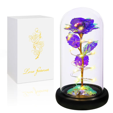 Valentine's Day Gifts for Her, Colorful Artificial Flowers, Light Up Rose in A Glass Dome