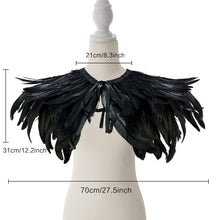 Load image into Gallery viewer, Gothic Black Feather Shawl Victorian Costume Shrug Halloween Cosplay Feather Wrap Lace Neck