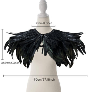 Gothic Black Feather Shawl Victorian Costume Shrug Halloween Cosplay Feather Wrap Lace Neck