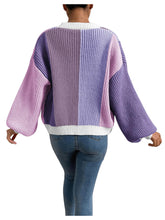 Load image into Gallery viewer, Women&#39;s Color Block Open Front Long Sleeve Ribbed Knit Cropped Cardigan Sweaters