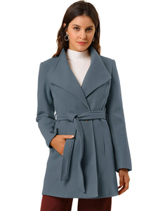 Women's Classic Stand Collar Long Sleeve Winter Belted Long Coat