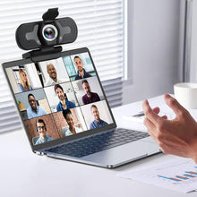 Load image into Gallery viewer, Webcam with Microphone, Widescreen Video Calling, USB Plug&amp;Play, Computer Camera with Privacy Cover and Tripod Stand, Works with Online Calling, Gaming, Conferencing, Zoom, FaceTim (Black)