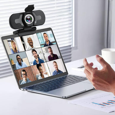 Webcam with Microphone, Widescreen Video Calling, USB Plug&Play, Computer Camera with Privacy Cover and Tripod Stand, Works with Online Calling, Gaming, Conferencing, Zoom, FaceTim (Black)