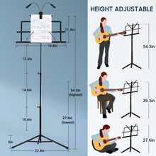 Load image into Gallery viewer, CAHAYA 2 in 1 Dual Use Extra Stable Reinforced Folding Sheet Music Stand &amp; Desktop Book Stand Lightweight Portable Adjustable with Carrying Bag, Metal Music Stand with Music Sheet Clip Holder CY0204