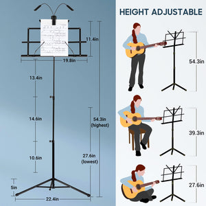 CAHAYA 2 in 1 Dual Use Extra Stable Reinforced Folding Sheet Music Stand & Desktop Book Stand Lightweight Portable Adjustable with Carrying Bag, Metal Music Stand with Music Sheet Clip Holder CY0204