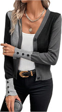 Load image into Gallery viewer, Women&#39;s Color Block Button Down Caridiagn Sweaters Long Sleeve Collared Knit Tops