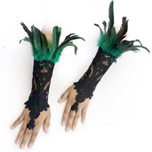 Load image into Gallery viewer, HOMELEX Women Black Lace Feather Gloves Witch Angel Costume Accessories Swan Wings Wrist Bands