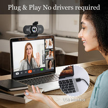 Load image into Gallery viewer, Webcam with Microphone, Widescreen Video Calling, USB Plug&amp;Play, Computer Camera with Privacy Cover and Tripod Stand, Works with Online Calling, Gaming, Conferencing, Zoom, FaceTim (Black)