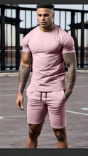 Load image into Gallery viewer, elselect Mens 2 Piece Outfits Summer Athletic Tracksuit Shorts and T-Shirt Casual Sportswear Workout Sets with Pockets