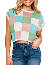 Load image into Gallery viewer, Womens Cap Sleeve Crop Tops Crew Neck Knit Trendy Casual Sweater