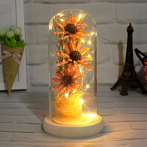 Sunflower Gifts for Women, Sunflowers Artificial Flowers in Glass Dome with LED Strip (Yellow)