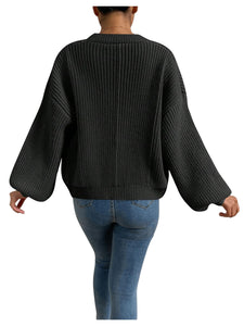 Women's Color Block Open Front Long Sleeve Ribbed Knit Cropped Cardigan Sweaters