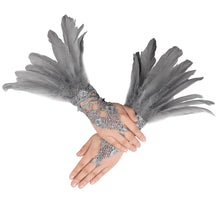 Load image into Gallery viewer, HOMELEX Women Black Lace Feather Gloves Witch Angel Costume Accessories Swan Wings Wrist Bands