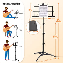 Load image into Gallery viewer, CAHAYA 2 in 1 Dual Use Extra Stable Reinforced Folding Sheet Music Stand &amp; Desktop Book Stand Lightweight Portable Adjustable with Carrying Bag, Metal Music Stand with Music Sheet Clip Holder CY0204