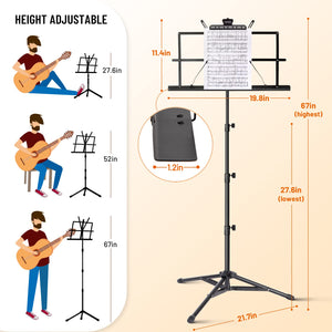 CAHAYA 2 in 1 Dual Use Extra Stable Reinforced Folding Sheet Music Stand & Desktop Book Stand Lightweight Portable Adjustable with Carrying Bag, Metal Music Stand with Music Sheet Clip Holder CY0204