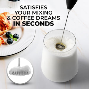 Zulay Kitchen Milk Frother Wand Drink Mixer - Durable Handheld Milk Frother Electric Whisk - Easy-Clean Milk Frother Wand & Mini Blender - Electric Coffee Frother for Frappe, Matcha - Jet Black