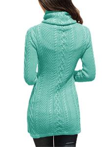 Women Polo Neck Long Slim Fitted Dress Bodycon Turtleneck Cable Knit Sweater