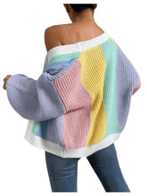 Load image into Gallery viewer, Women&#39;s Color Block Open Front Long Sleeve Ribbed Knit Cropped Cardigan Sweaters