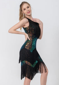 Z&X Women's Salsa Latin Dance Dress Glitter Sequin Fringe Flapper Party Dress Ballroom Dance Outfits