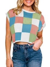 Load image into Gallery viewer, Womens Cap Sleeve Crop Tops Crew Neck Knit Trendy Casual Sweater