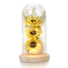 Load image into Gallery viewer, Sunflower Gifts for Women, Sunflowers Artificial Flowers in Glass Dome with LED Strip (Yellow)