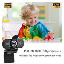 Load image into Gallery viewer, Webcam with Microphone, Widescreen Video Calling, USB Plug&amp;Play, Computer Camera with Privacy Cover and Tripod Stand, Works with Online Calling, Gaming, Conferencing, Zoom, FaceTim (Black)