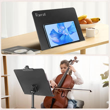 Load image into Gallery viewer, Ramzi Music Stand, Portable Music Stand for Sheet Music 5 in-1 Dual-Use Sheet Music Stand Desktop Book Stand with Book Stand Support, Music Stand Light, Carrying Bag, Sheet Music Clip