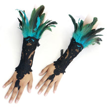 Load image into Gallery viewer, HOMELEX Women Black Lace Feather Gloves Witch Angel Costume Accessories Swan Wings Wrist Bands