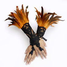 Load image into Gallery viewer, HOMELEX Women Black Lace Feather Gloves Witch Angel Costume Accessories Swan Wings Wrist Bands