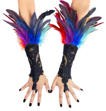 Load image into Gallery viewer, HOMELEX Women Black Lace Feather Gloves Witch Angel Costume Accessories Swan Wings Wrist Bands