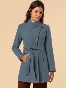 Women's Classic Stand Collar Long Sleeve Winter Belted Long Coat