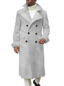 Ebifin Men's Notch Lapel Double Breasted Long Trench Coat Casual Cotton Blend Peacoat