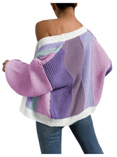 Load image into Gallery viewer, Women&#39;s Color Block Open Front Long Sleeve Ribbed Knit Cropped Cardigan Sweaters