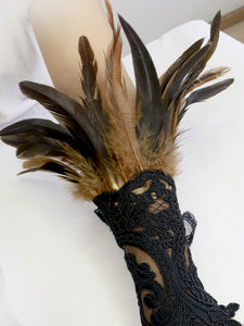 HOMELEX Women Black Lace Feather Gloves Witch Angel Costume Accessories Swan Wings Wrist Bands