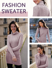 Load image into Gallery viewer, Women Polo Neck Long Slim Fitted Dress Bodycon Turtleneck Cable Knit Sweater