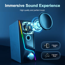 Load image into Gallery viewer, Computer Speakers, PC Speakers with 6 Lighting Modes, USB Powered Computer Speakers for Desktop Monitor with 2 Bass-Boost Ports, 2 Speaker Units, and 3.5mm Aux-in Cable for PC, Laptop, Tablet, Phone